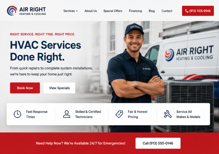 Air Right Heating & Cooling website by Cornerstone Digital
